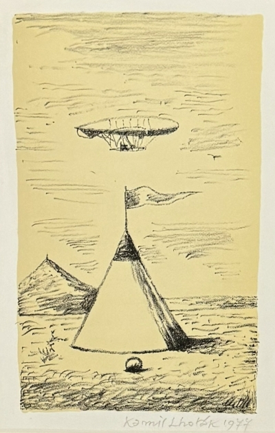 Lhoták Kamil (1912 - 1990) : Stan s vlajkou a vzducholodí